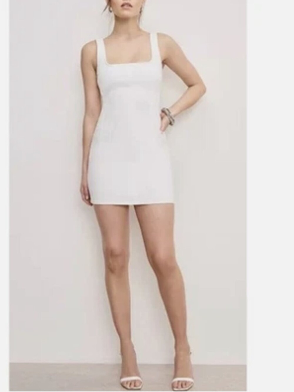 Good American Cloud White Denim Mini Dress Square Neck GFD422WD 4XL NEW
